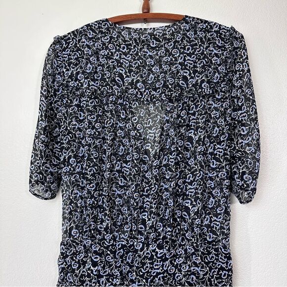 Veronica Beard Dakota Flounce Printed Black and Blue Mini Dress Size 10 - Picture 12 of 13